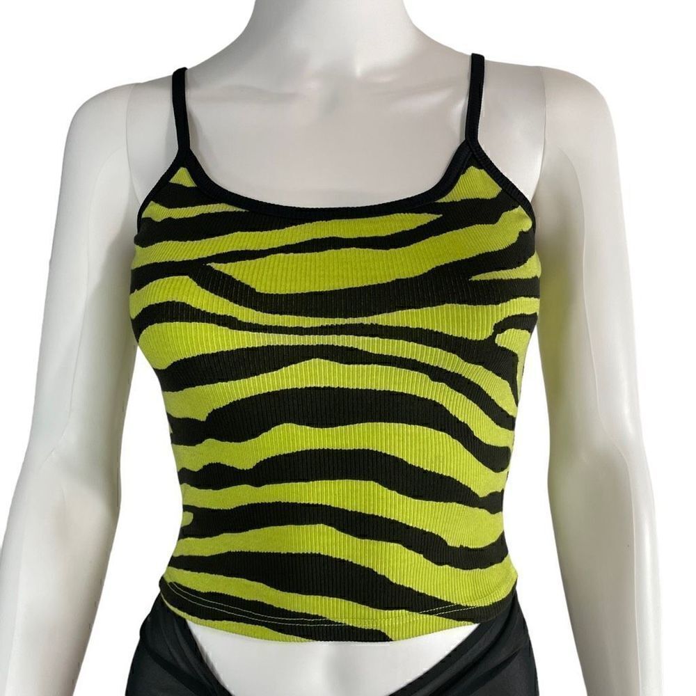 Daydreamer Green Zebra Ribbed Tank Top Small